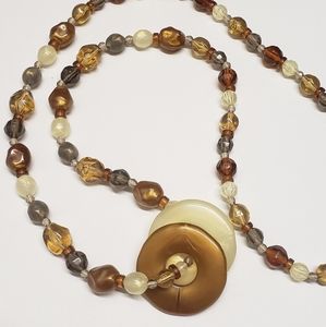 Vintage Silver Gold & Opal Shimmer Lucite Wavy & Donut Bead Statement Necklace